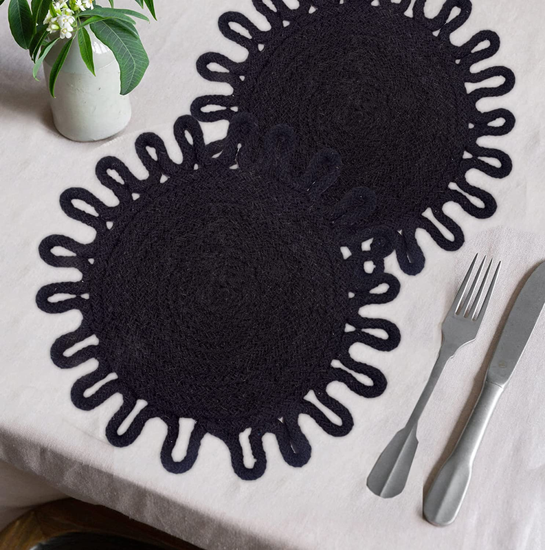 Ar Antique Rugs Round Handmade Braided Jute Placemats 30 Cm - Dining Table, Bed Side/Centre Table/Shelves
