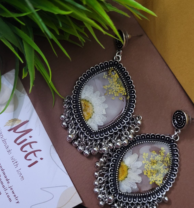 White Floral Resin Jhumka